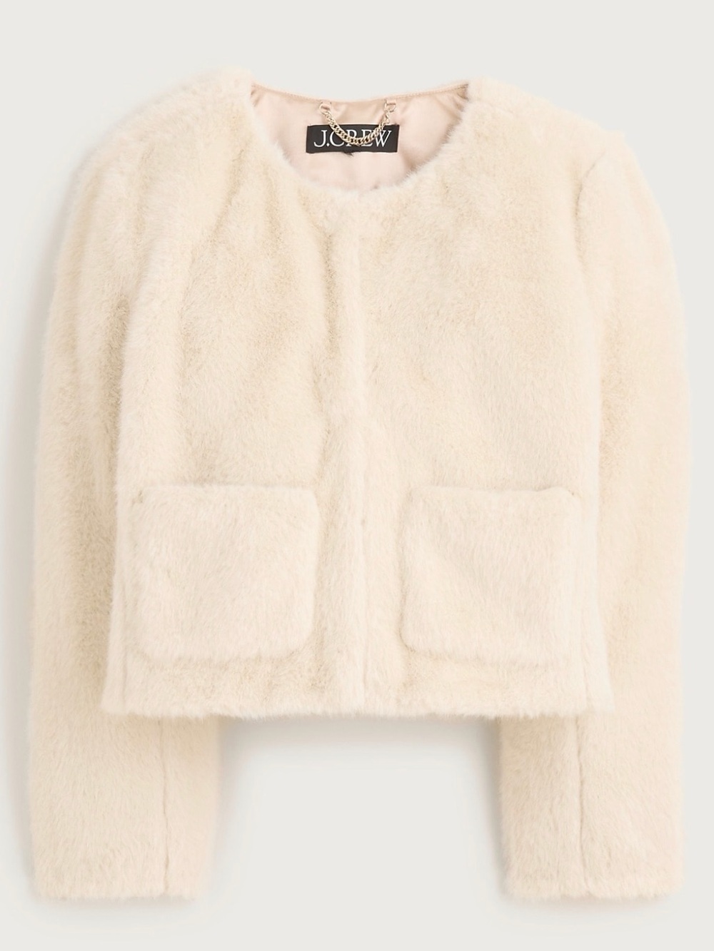J. Crew Cream Faux Fur Cropped Teddy Jacket